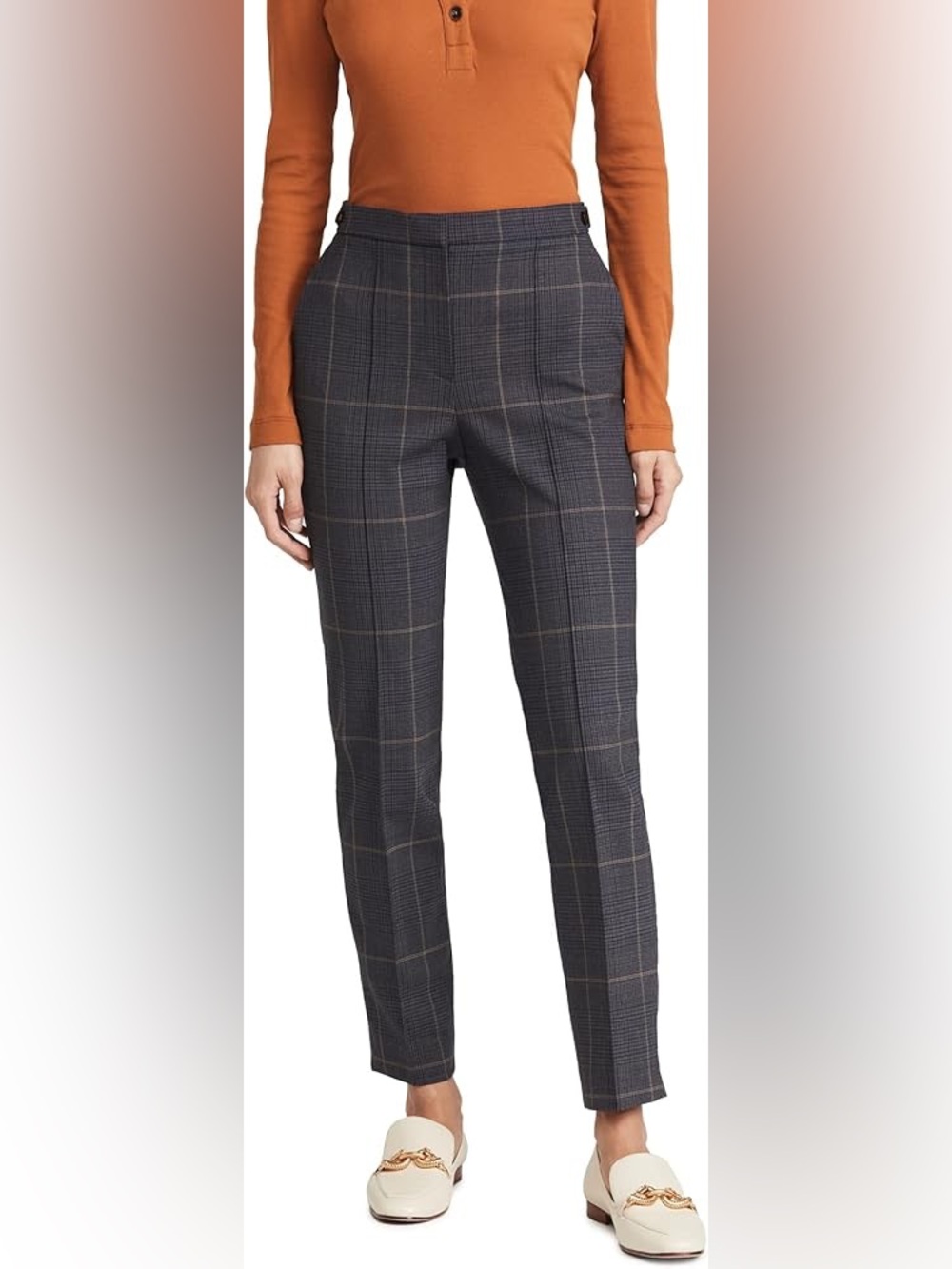 Theory women’s wool blend work pants plaid workwear waist tab